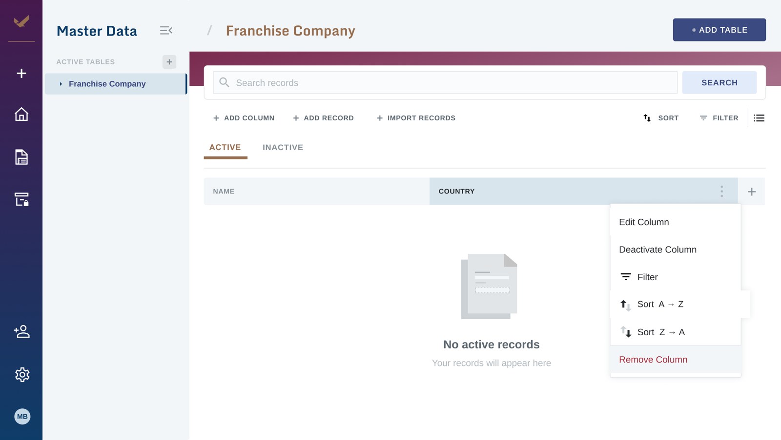 Manage columns and records